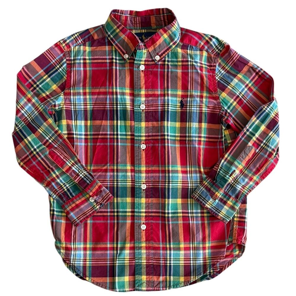 RALPH LAUREN Boys Long Sleeve Plaid Button Down Size 5